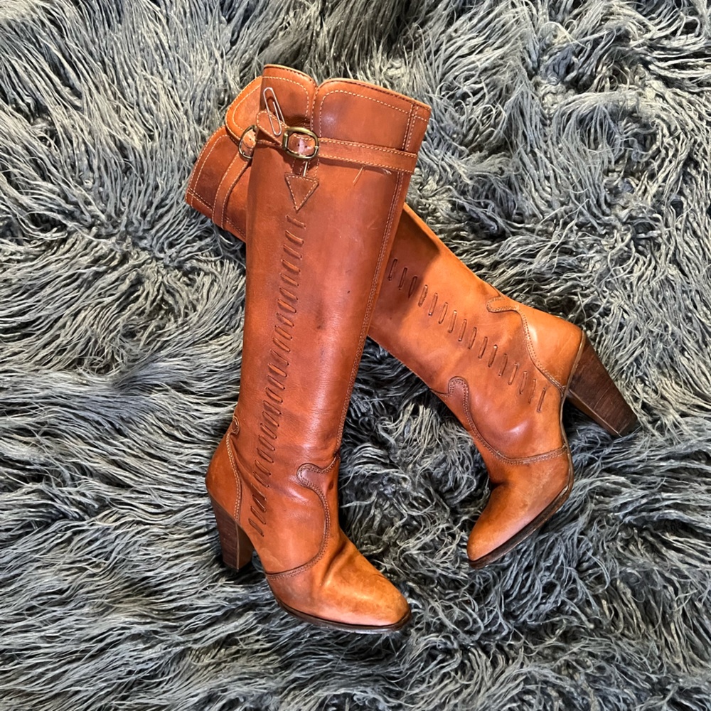 Vintage 70s Leather Knee High Boots sz 6.5/7